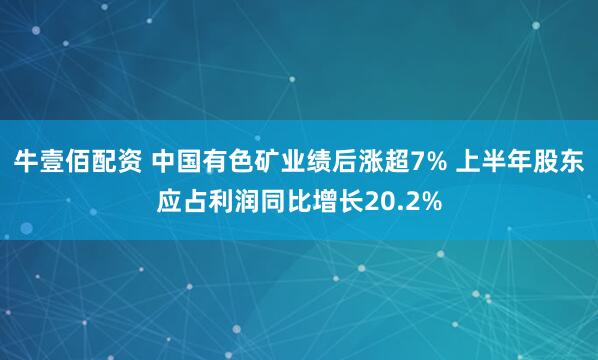 牛壹佰配资 中国有色矿业绩后涨超7% 上半年股东应占利润同比增长20.2%
